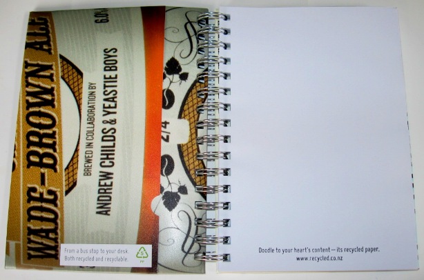 Inside view of the recycled poster notebooks featuring Celia Wade-Brown Ale